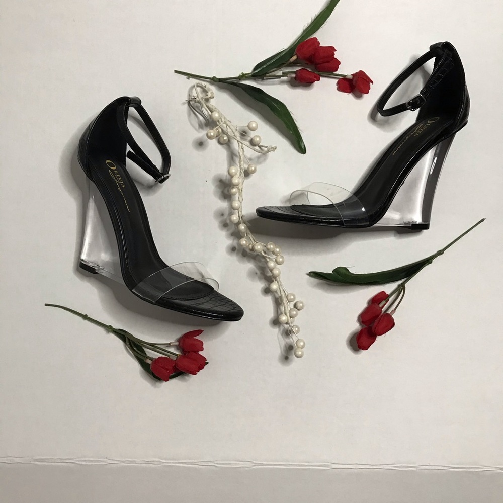 Black and Clear Wedge Heel Sandals